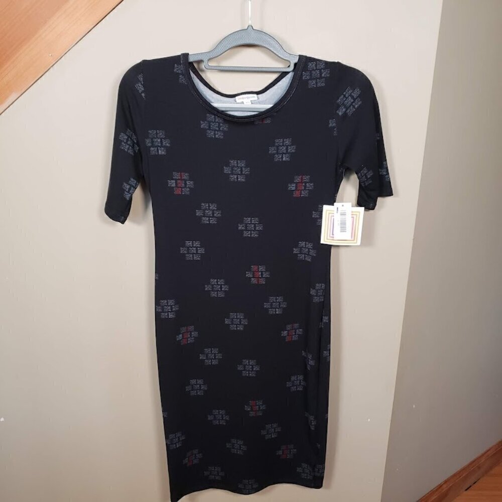 NWT LuLaRoe Women's JULIA Floral Dress Pencil Stretch Size XS Black White